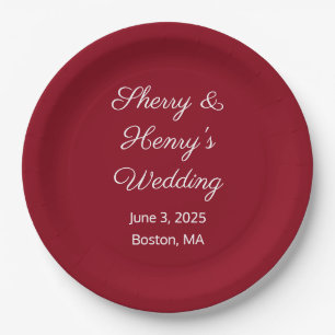 Sweet Letters Maroon Wedding Paper Plates