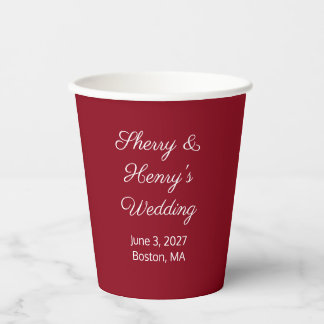 Sweet Letters Maroon & White:  Wedding Paper Cups
