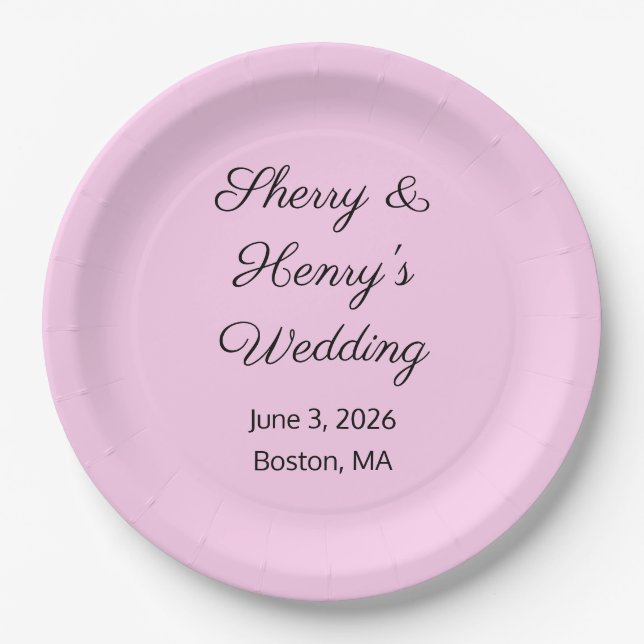 Sweet Letters Pink & Black Wedding Paper Plates (Front)