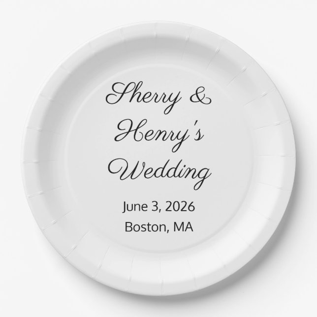 Sweet Letters White & Black Wedding Paper Plates (Front)