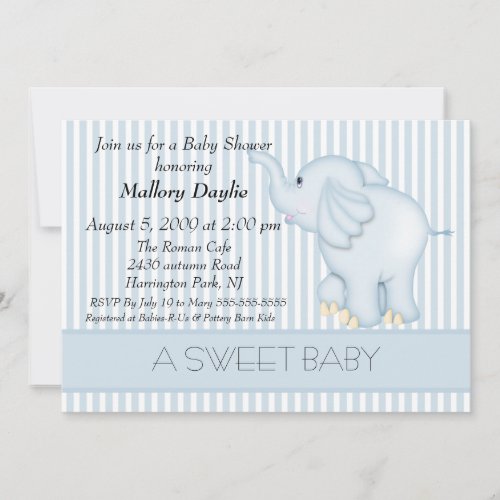 Sweet Light Blue Elephant Boy Baby Shower Custom Announcements