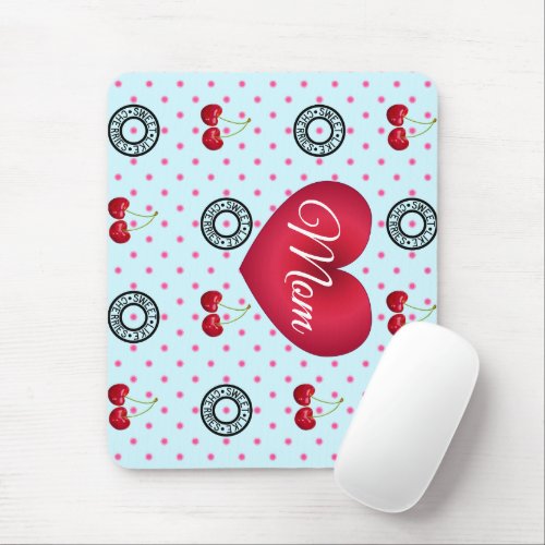 SWEET LIKE CHERRIES MOM Retro Vintage Blue Mouse Pad