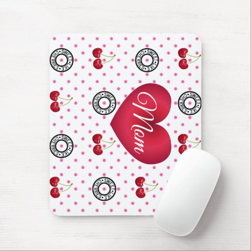 SWEET LIKE CHERRIES MOM Retro Vintage Custom White Mouse Pad