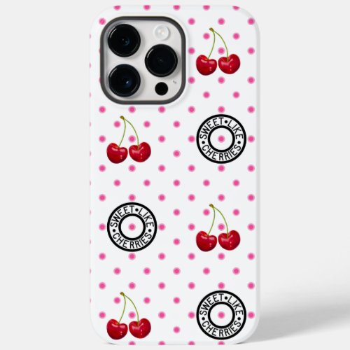 SWEET LIKE CHERRIES Retro Vintage Pattern on white Case_Mate iPhone 14 Pro Max Case