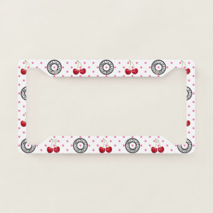 SWEET LIKE CHERRIES Retro Vintage Pattern on white License Plate Frame