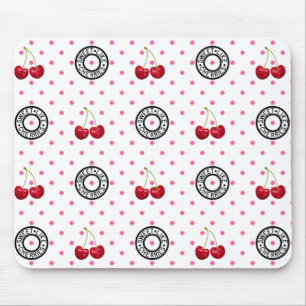 SWEET LIKE CHERRIES Retro Vintage Pattern on white Mouse Pad