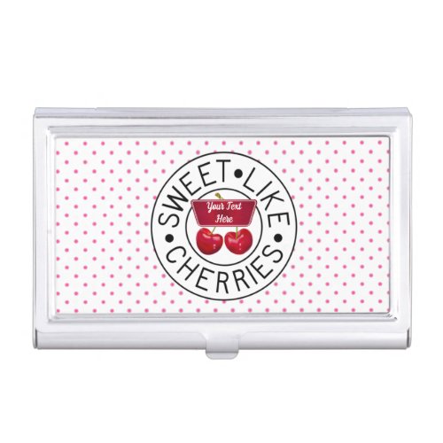 SWEET LIKE CHERRIES Retro Vintage Stamp on white Business Card Case