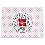 SWEET LIKE CHERRIES Retro Vintage Stamp on white Large Gift Bag