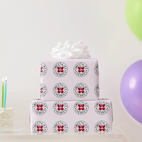 SWEET LIKE CHERRIES Retro Vintage Stamp on white Wrapping Paper