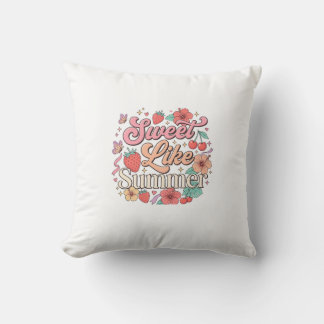 Sweet Like Summer – Cute Fruit & Flower Stickers Throw Pillow