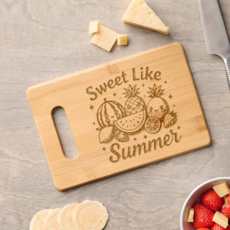 Sweet Like Summer Tropical Fruit Illustration Engraved Cutting Board