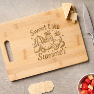 Sweet Like Summer Tropical Fruit Illustration Engraved Cutting Board