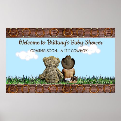 Sweet Lil Ethnic Baby Cowboy and Teddy Bear Poster