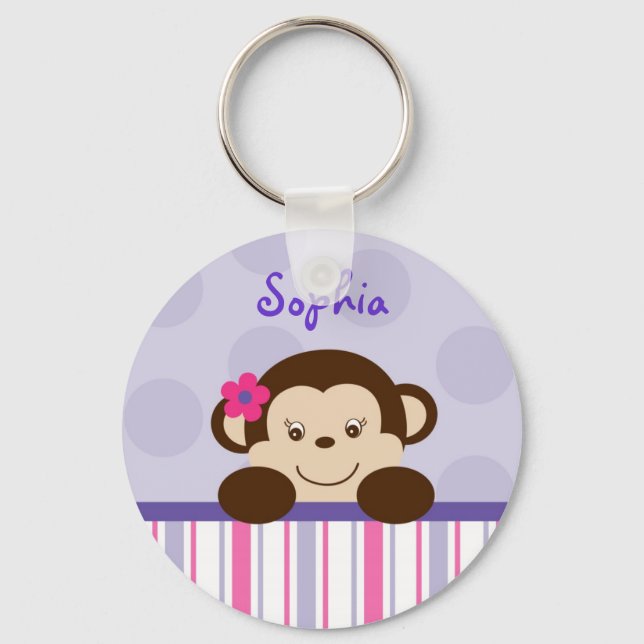 Sweet Lil Girl Monkey Personalized Key Chain (Front)