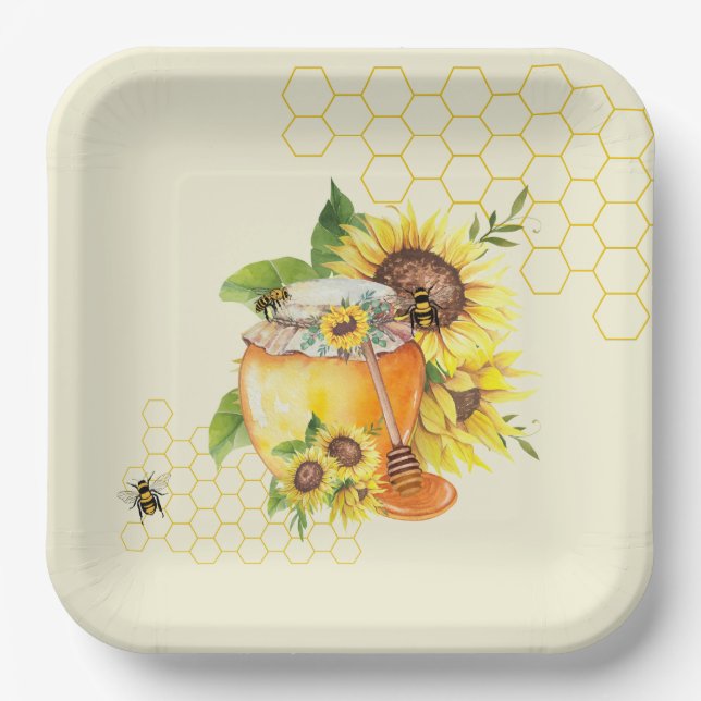 Sweet lil honey pot honeycomb & bee’s  paper plates (Front)