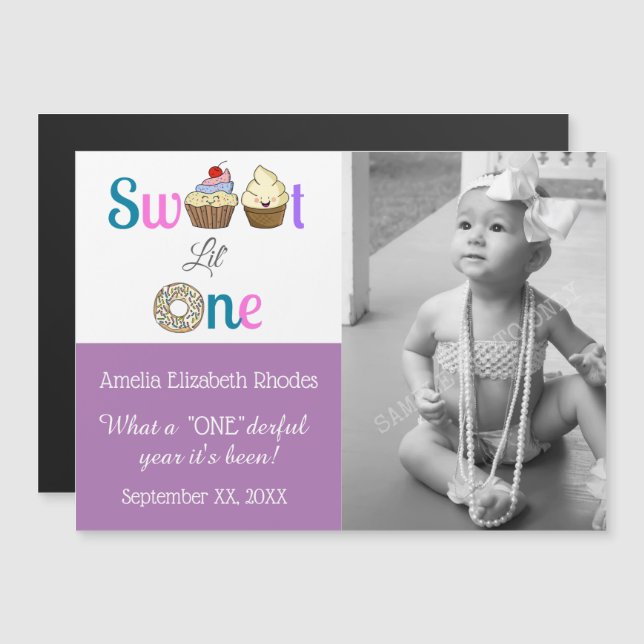 Sweet Lil One Baby's First Birthday Announcement (Front/Back)