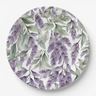 Sweet lilac and sage watercolor paper plates