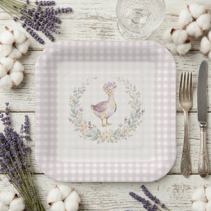 Sweet Lilac Gingham Baby Goose Baby Shower LPM26 Paper Plates