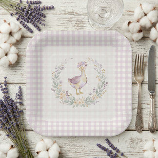 Sweet Lilac Gingham Baby Goose Baby Shower LPM26 Paper Plates
