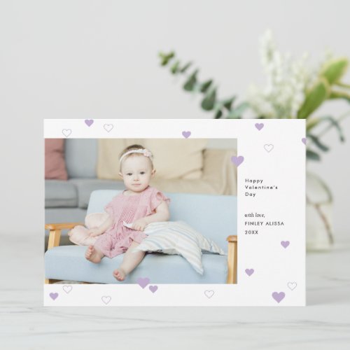 Sweet Lilac Hearts Happy Valentines Day Photo Holiday Card