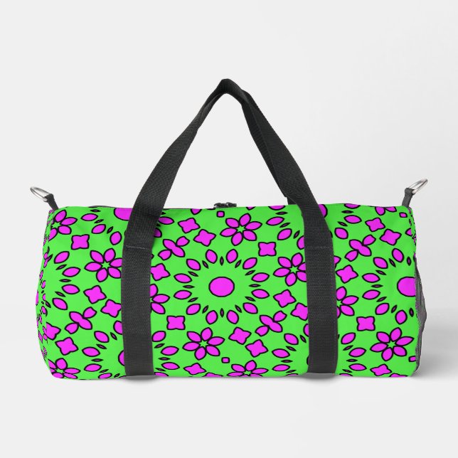 Sweet Lime Green & Purple Floral Pattern  Duffle Bag (Front)