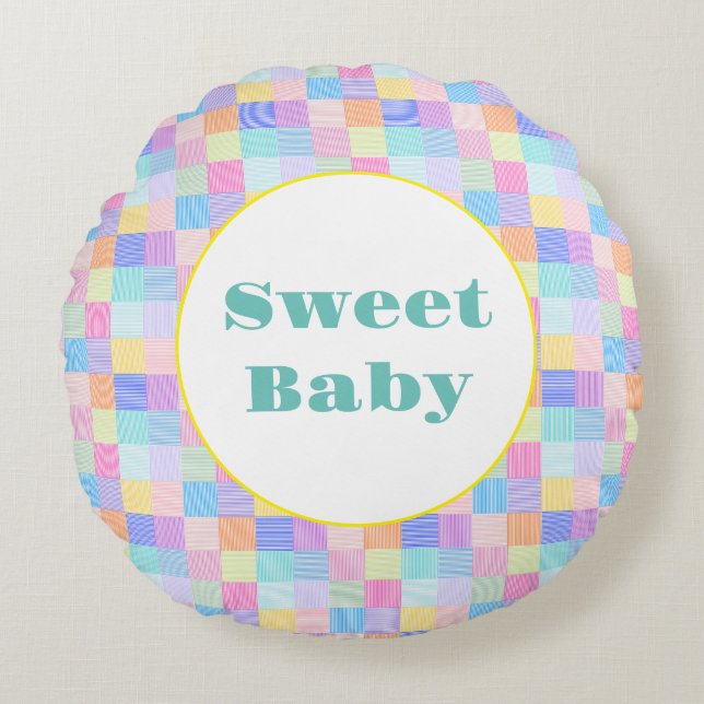 Sweet Line Squares Round Pillow (Front)