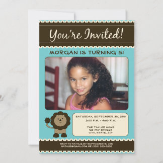 Sweet Lion Birthday Party Invitation (aqua)