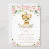 Sweet Lion Blush Pink Floral Gold Girl Baby Shower Invitation (Front)