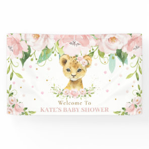 Sweet Lion Cub Blush Pink Floral Backdrop Welcome Banner