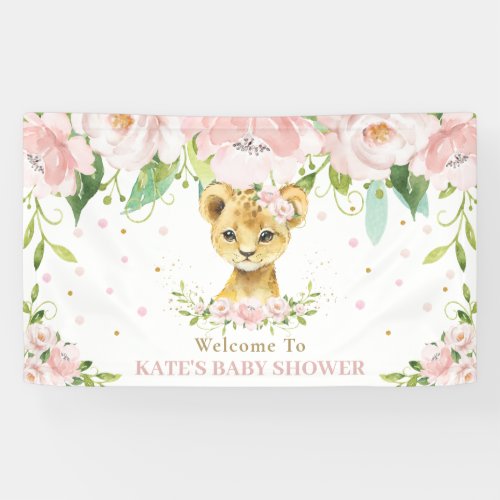 Sweet Lion Cub Blush Pink Floral Backdrop Welcome Banner