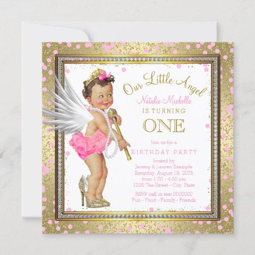 Sweet Little Angel Girls 1st Birthday Party Invitation