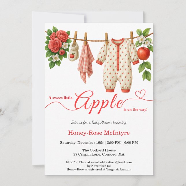 Sweet Little Apple Baby Shower | Fall Rustic Baby  Invitation (Front)