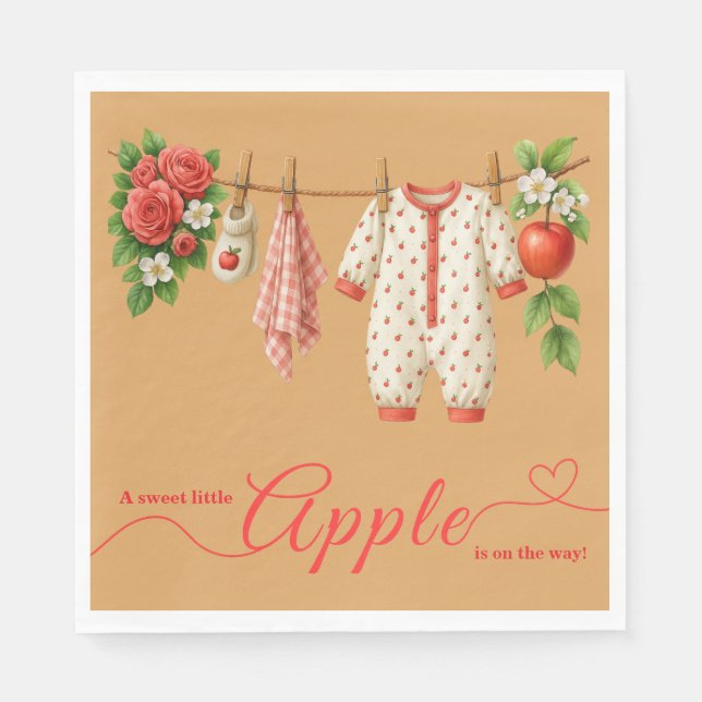 Sweet Little Apple Baby Shower | Fall Rustic Baby  Napkins (Front)