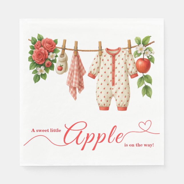 Sweet Little Apple Baby Shower | Fall Rustic Baby  Napkins (Front)