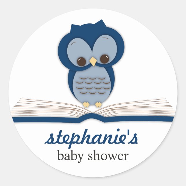Sweet Little Baby Book Boy Owl Favor Sticker (Front)