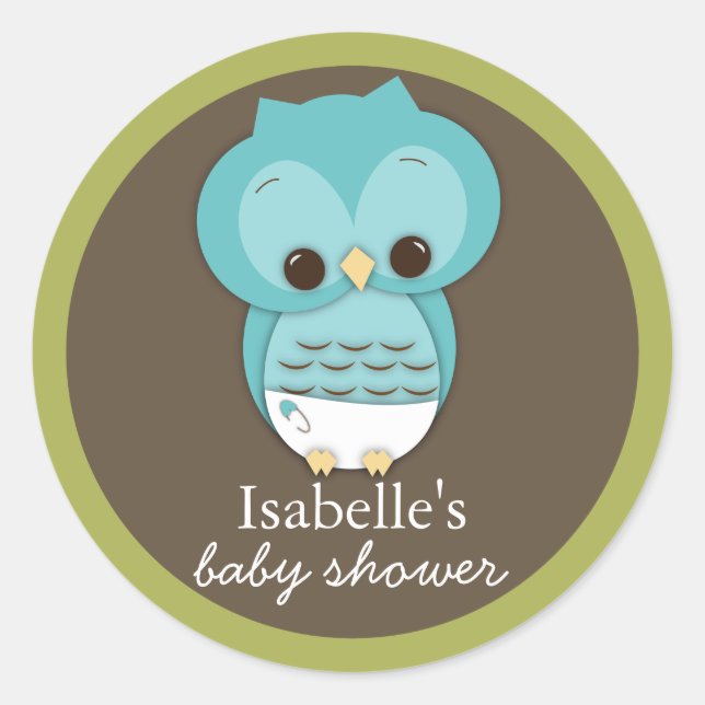 Sweet Little Baby Boy Owl Favor Sticker (Front)