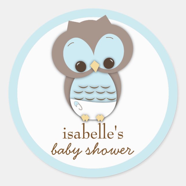 Sweet Little Baby Boy Owl Favor Sticker (Front)