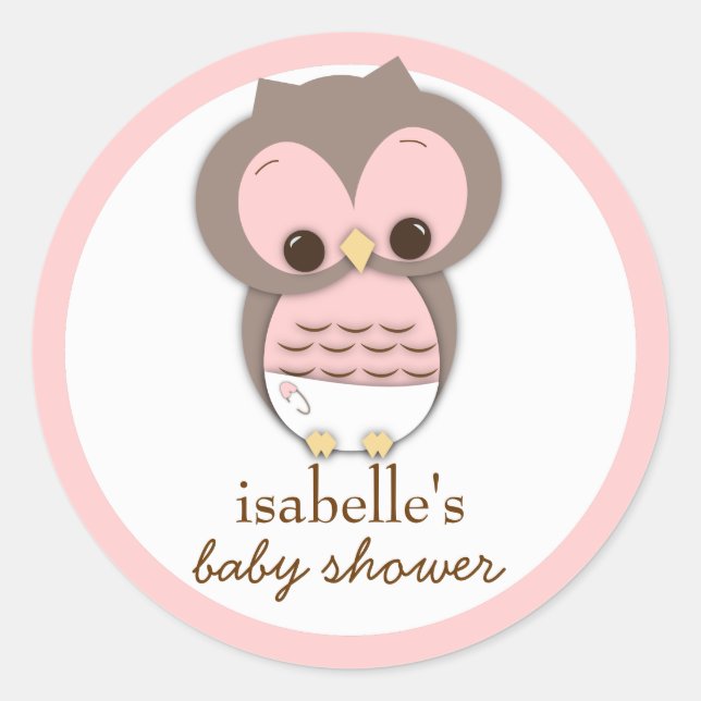 Sweet Little Baby Girl Owl Favor Sticker (Front)