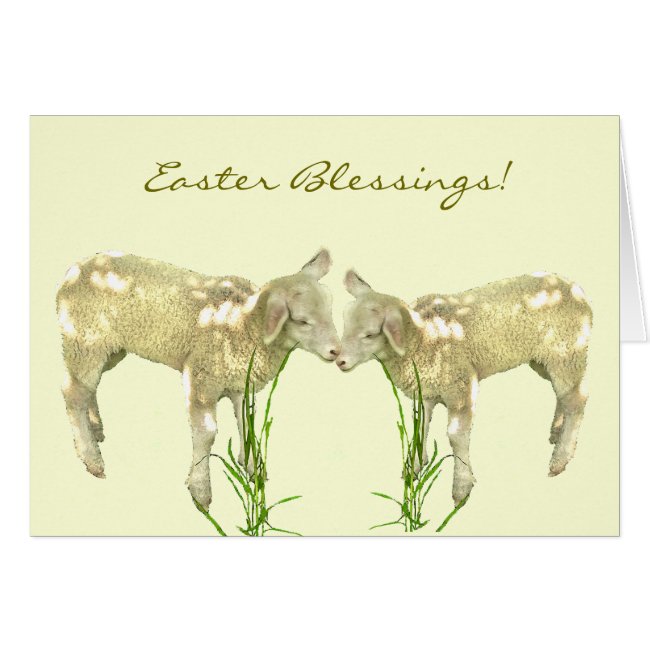 Sweet Little Baby Lambs on Yellow Easter Card