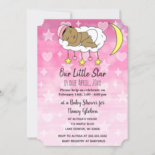 Sweet little Baby pink stars and moons girls Invit Invitation