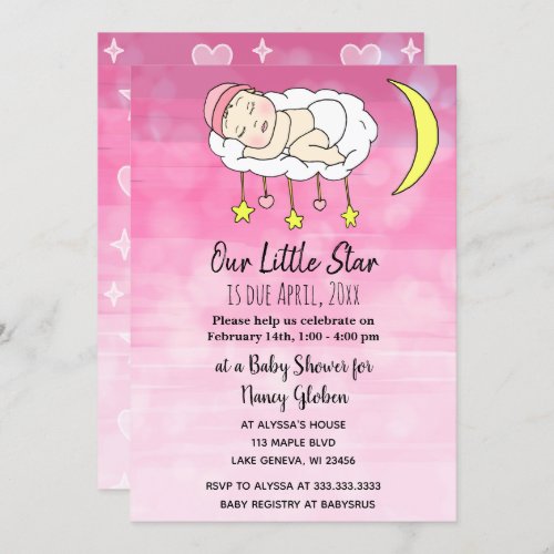 Sweet little Baby pink stars and moons girls Invitation