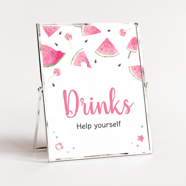 Sweet Little Baby Watermelon Baby Shower Drinks Poster (Watermelon Sweet Little Baby Shower Drinks Sign)