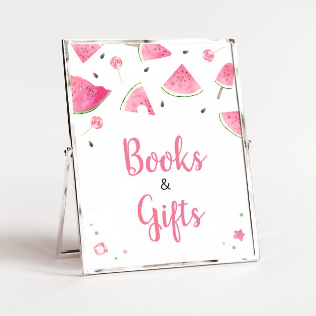 Sweet Little Baby Watermelon Books and Gifts Poster (Watermelon Sweet Little Baby Shower Books and Gifts Sign)