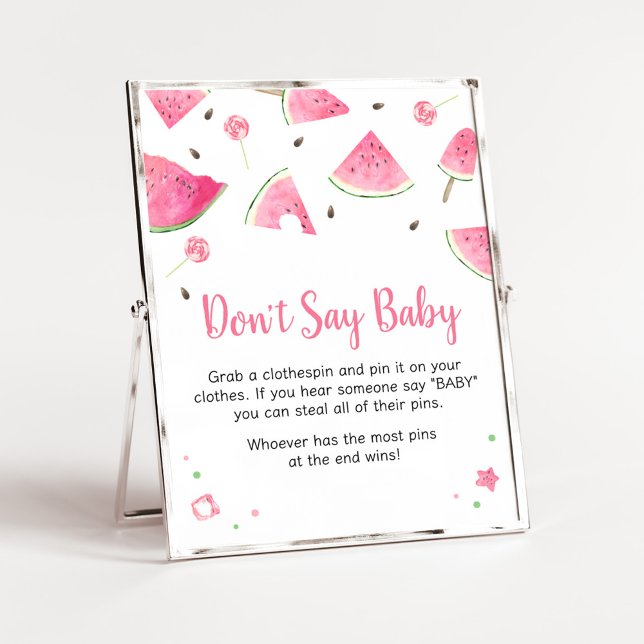 Sweet Little Baby Watermelon Don't Say Baby Poster (Watermelon Sweet Little Baby Shower Don't Say Baby Sign)