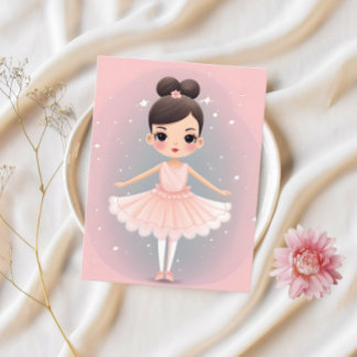 Sweet Little Ballerina – Pink Tutu & Brown Hair Holiday Postcard