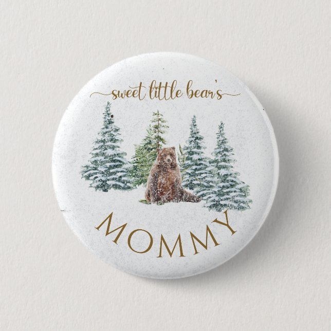 Sweet little bear Baby Shower Button Mommy (Front)