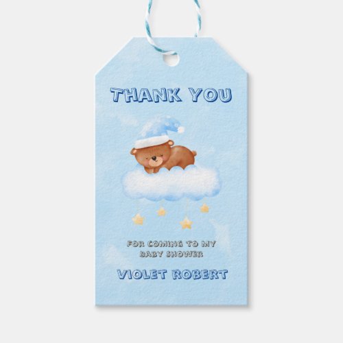 Sweet Little Bear Boy Baby Shower Thank You Gift Tags