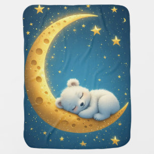 Sweet Little Bear Dreaming On Moon Under Sparkling Baby Blanket