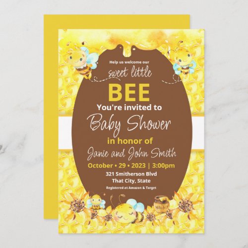 Sweet little bee Baby Shower Invitation