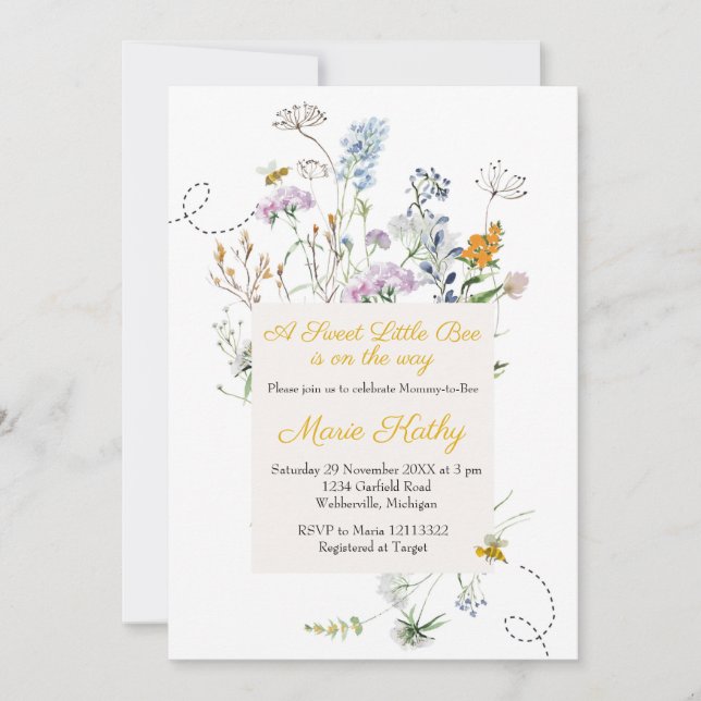  Sweet Little Bee Wildflower is on the Way  Invitation (Front)